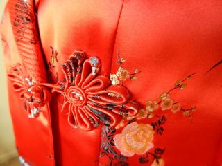 1960 - 70s - Vintage Peony Shanghai Red Brocade Chinese Coat/Robe Cheongsam S/M 8
