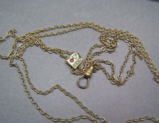 Vintage Victorian Gold Filled Sliding Slider Pocket Watch Chain Pearl Opal Ruby