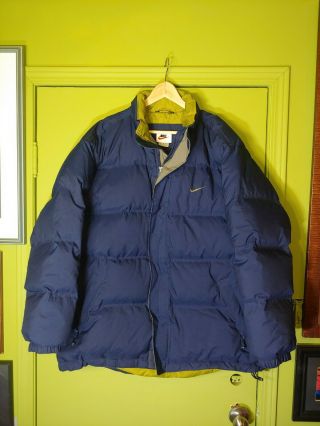 Vtg 90s Nike Goose Down & Feathers Insulate Puffer Navy Blue Jacket Xl Winter