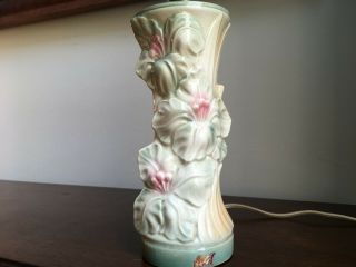 Rare Royal Copley Spaulding China Lamp Base Flower On Tree Trunk Green And Rose
