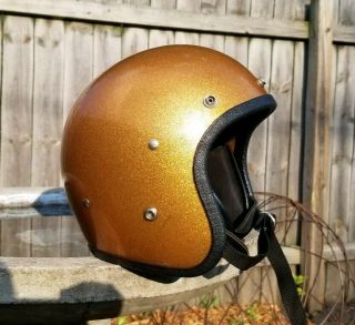 Gold Glitter Metalflake Motorcycle Helmet Lsi 4150 Vintage Bobber Usa