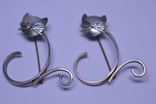 Vintage Beau Sterling Silver Mid - Century Modernist Cat Pins Set Of 2
