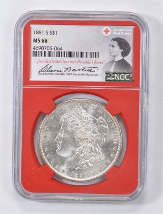 1881 - S Ms 66 Morgan Silver Dollar - Ngc - Red Cross - Rare Clara Barton 726