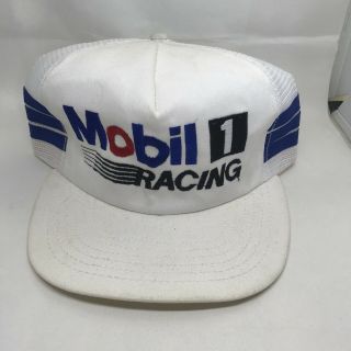 Vintage Mobil 1 Racing Snapback Trucker Hat Cap 3 Stripes 80s Usa Vtg