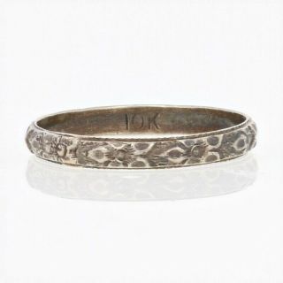Victorian Etched Flower Blossom Band - 10k White Gold Child 