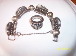 Vintage Heavy And Beatiful Cini Sterling Silver Bracelet & Ring Sz 6
