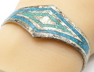 Mexico 925 Silver - Vintage Crushed Turquoise Pointed Cuff Bracelet - B4608