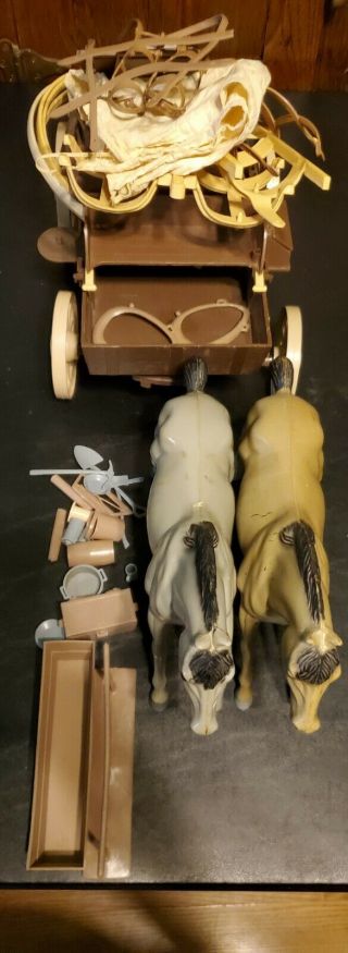 2 Vintage 1966 Bonanza American Character Covered Wagon 2 Horses Accessories
