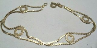 Vtg 14k Yellow Gold Double Chain Bracelet 4 Stars Within Circles 3 Grams 7 3/8 " L