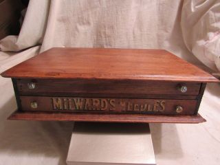 Antique Milwards Needles Wooden Two Drawer Spool Cabinet Very Rare
