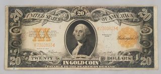 1922 $20 Twenty Dollar Gold Coin Certificate Us Large Note Rare