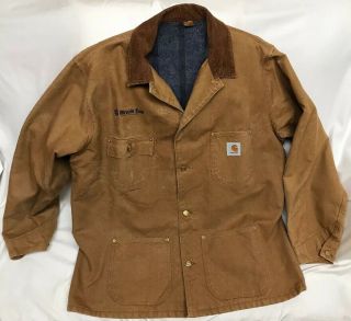 Vintage Carhartt Illinois Bell Blanket Lined Brown Chore Jacket Mens Xl/2xl