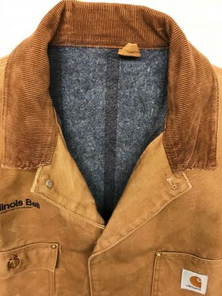 Vintage Carhartt Illinois Bell Blanket Lined Brown Chore Jacket Mens XL/2XL 2