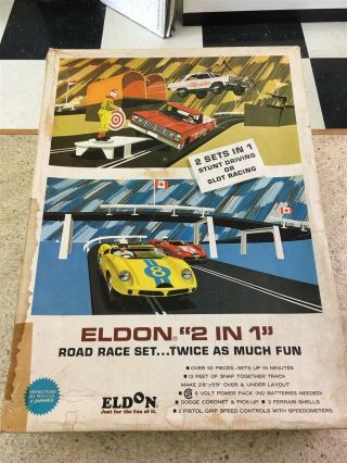 Vintage Eldon 1:32 Scale 2 In 1 Slot Car Set W/dodge Pickup & Coronet