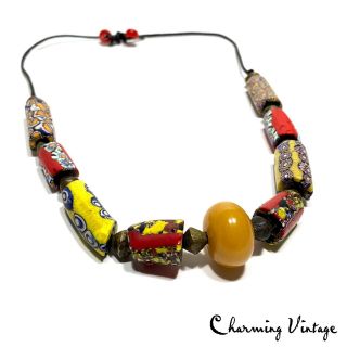 Vintage Antique Venetian Millefiori African Trade Beads Necklace