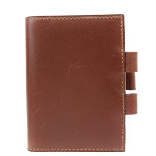 Authentic Hermes Logos Mini Agenda Notebook Cover Leather Brown Vintage 01u282