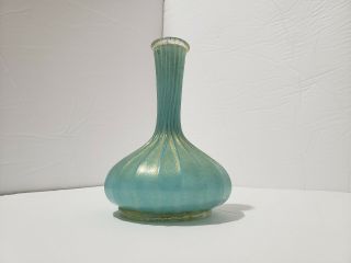 Barovier & Toso Murano Teal With Real Gold Flecks Art Glass Vintage Vase