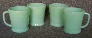 Vintage Set Of Four Anchor Hocking Fire King Jadeite Coffee Mugs With " D " Handle