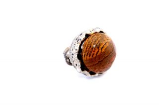 Big Vintage Modernist Made In Argentina Sterling? Silver Petrified Wood Ring