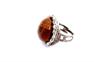 BIG Vintage Modernist MADE IN ARGENTINA Sterling? Silver PETRIFIED WOOD Ring 2