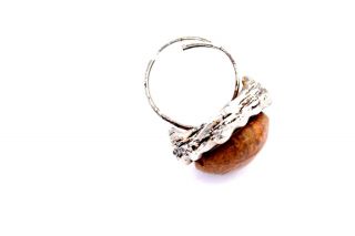 BIG Vintage Modernist MADE IN ARGENTINA Sterling? Silver PETRIFIED WOOD Ring 4