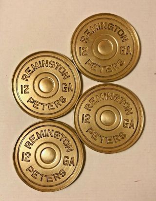 Vintage Remington 12 Gauge Peters Solid Brass Coasters 3.  19 "