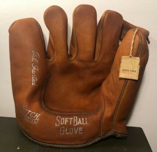 Vtg 1950s Nos Hutch Softball Baseball Glove Mitt W/ Price Tag Cincinnati Oh