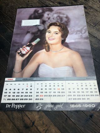 Vintage Dr Pepper 1960 Calendar Sign Coca Cola Pepsi 7up Orange Crush Pinup Girl