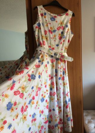 Laura Ashley Vintage Floral Belted Full Circle Dress Size 16