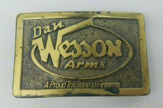 Vintage 70s Dan Wesson Arms Brass Belt Buckle 3.  25 " X 2.  25 " Lewis Of Chicago