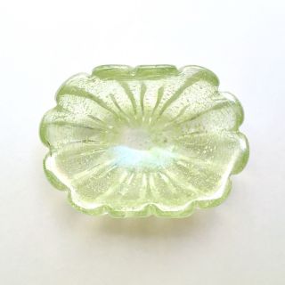 Large Vintage Iridato Murano Glass Bowl,  Lime Green w/ Silver Leaf 1950s Italy 2