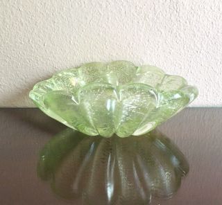Large Vintage Iridato Murano Glass Bowl,  Lime Green w/ Silver Leaf 1950s Italy 3
