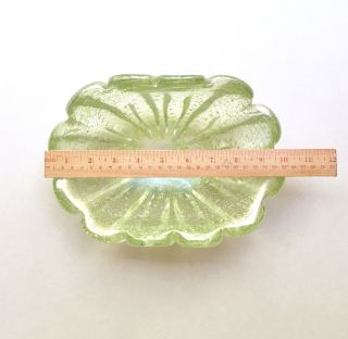 Large Vintage Iridato Murano Glass Bowl,  Lime Green w/ Silver Leaf 1950s Italy 4