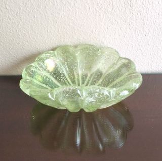 Large Vintage Iridato Murano Glass Bowl,  Lime Green w/ Silver Leaf 1950s Italy 7