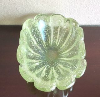 Large Vintage Iridato Murano Glass Bowl,  Lime Green w/ Silver Leaf 1950s Italy 8
