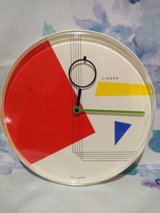 Vintage 80s Linden Quartz Colorblock Wall Clock Abstract Numberless Analog
