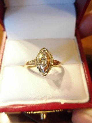 Vintage 10k Solid Yellow Gold Natural Diamond Cocktail Ring Vintage Size 7 (718)