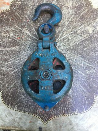 Vintage Skookum Steampunk Industrial Snatch Block Cable Pulley 19” Long X 8 - 1/2”