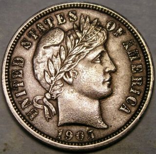 1905 O Barber Liberty Head Silver Dime Very Rare Obverse - Reverse Double Dieclash