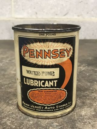 Very Rare Vintage Pennsey Lubricant Grease 1 Lb Pound Can Oil Penn - Jersey Empty