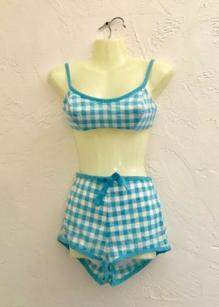 Vintage 1950’s 60s Nwt Cole Of California Blue Check 2 Pc Bikini Swimsuit S