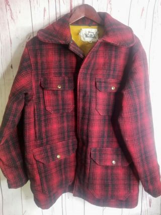 Vintage Retro Woolrich Red Black Plaid Wool Mackinaw Hunting Jacket Coats Sz 40