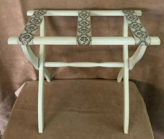 Vintage White Wood Luggage Rack Suitcase Stand Tapestry Schiebe Folding