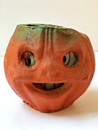 Antique Halloween Pulp Paper Mache Jack O Lantern Trick Or Treat Pumpkin Vintage