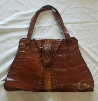 Vintage Alligator Crocodile Purse/clutch Brown Leather Handbag Taxidermy Women 