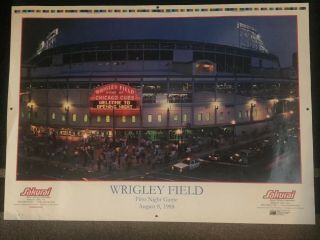 Wrigley Field First Night Game August 8,  1988 Sun Chemical - Rare Poster Vintage