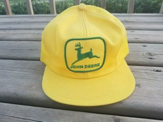 Vintage K Products John Deere Mesh Trucker Hat Patch Cap / Rare All Yellow