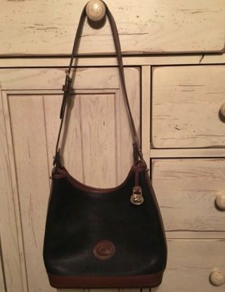 Vintage Dooney And Bourke Crossbody Bucket Bag Black With Brown Trim