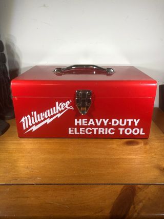 Vintage Milwaukee Heavy - Duty Electric Metal Red Tool Case Box Toolbox Storage