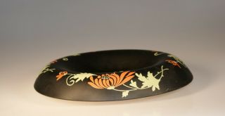 Vintage Tiffin Glass Black Satin Glass Centerpiece Bowl Orange Flowers C.  1935